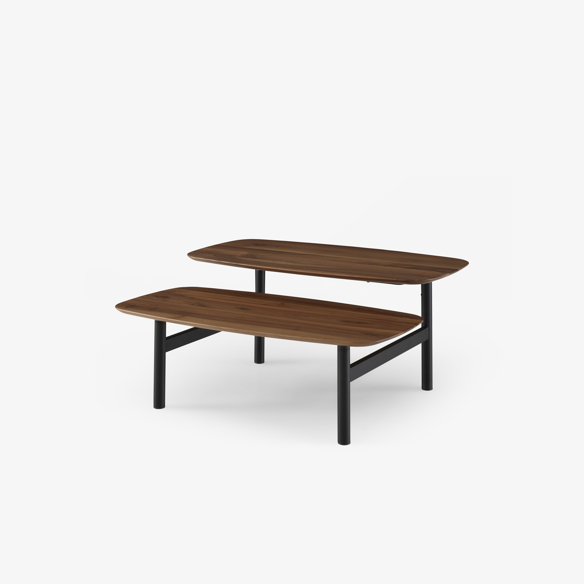 Pantographe Low table european walnut top black lacquered base